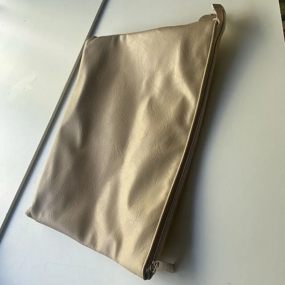 BÉIS Beige Zipper Travel Pouch Portable Toiletry Cosmetic Bag Snap Button